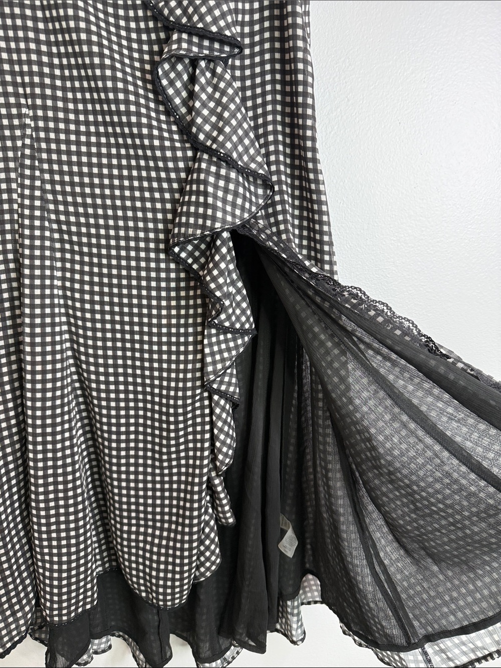 Johnathon Simkhai gingham ruffle slit maxi skirt size medium - Picture 3 of 8